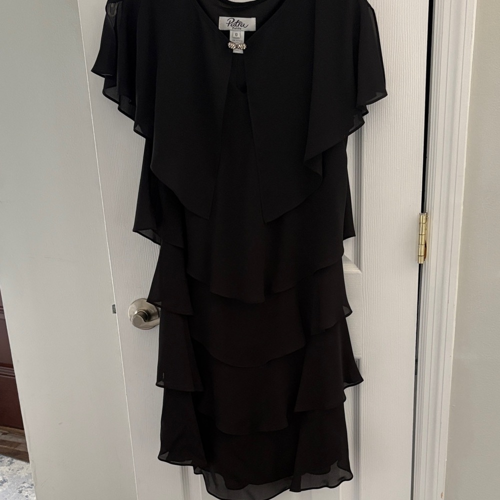 Patra Black Layered Ruffle Midi Dress